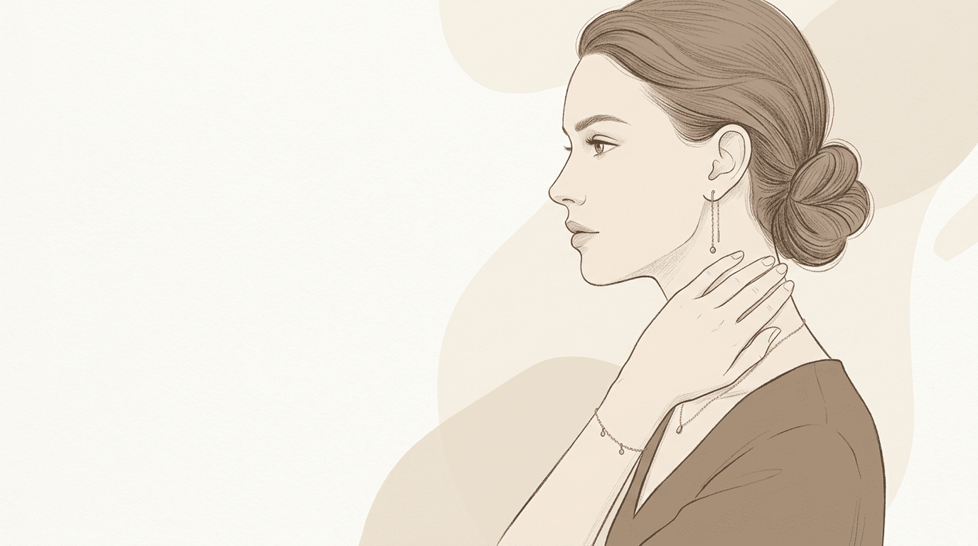 Elegant illustration of a woman wearing minimal gold jewelry